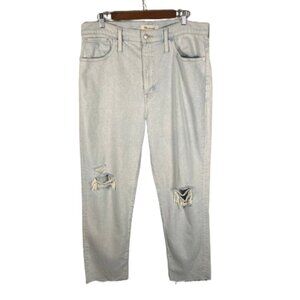 Madewell Womens The Mom Jean High Rise Straight Jeans Size 33 Light Wash Ripped